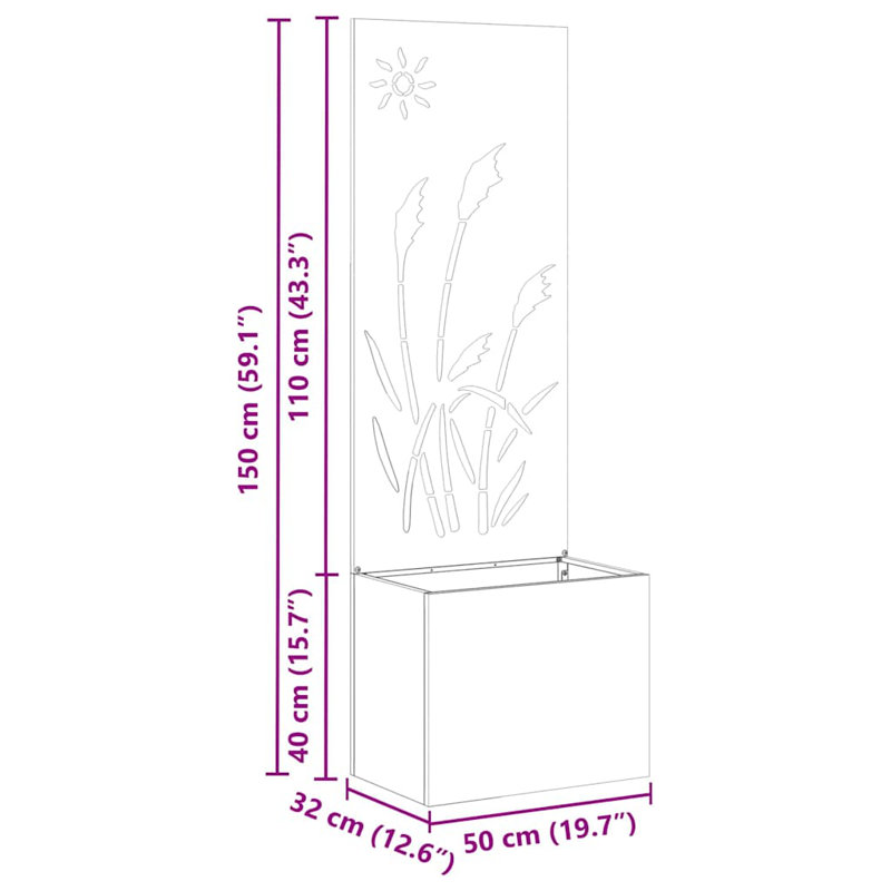 Planter Box, 140cm H x 50cm W x 50cm D, Silver
