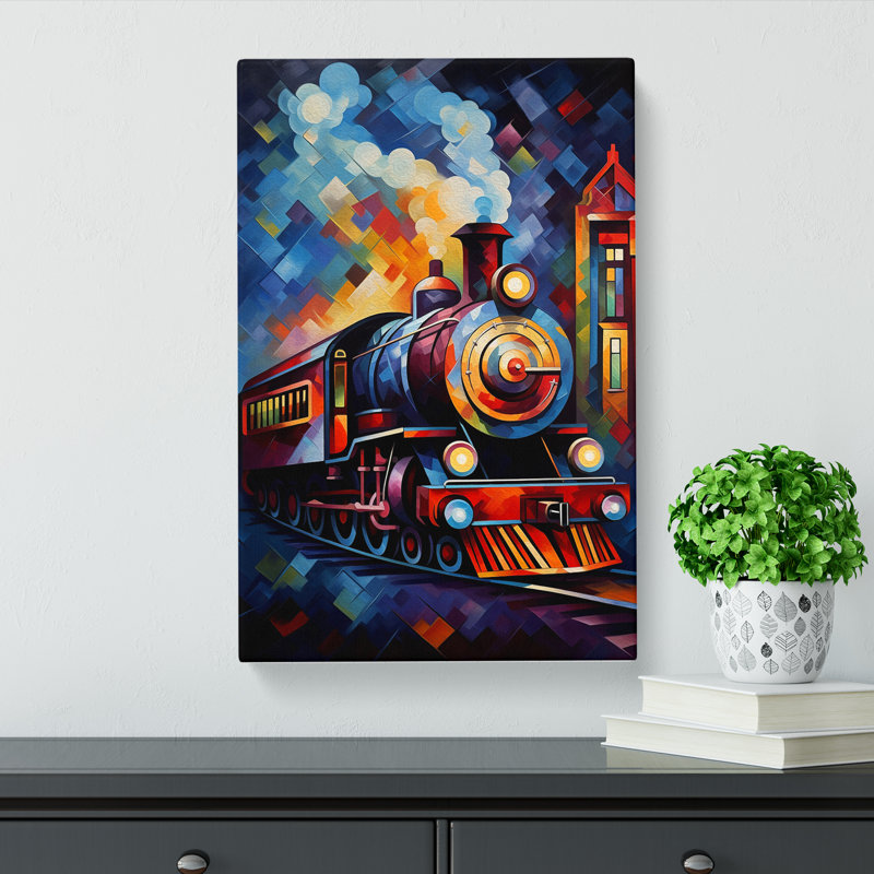 Steam Train Cubism No.2 - Wrapped Canvas, 50cm H x 35cm W x 3cm D
