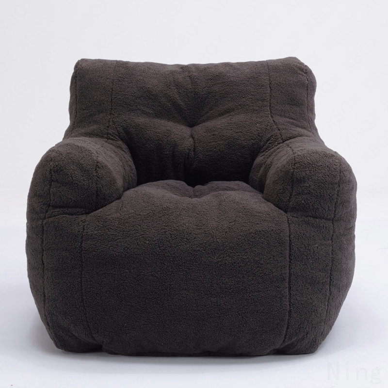 Soft Teddy Fabric Tufted Foam Bean Bag Chair With Teddy Fabric Dark Gray, Dark Gray Teddy