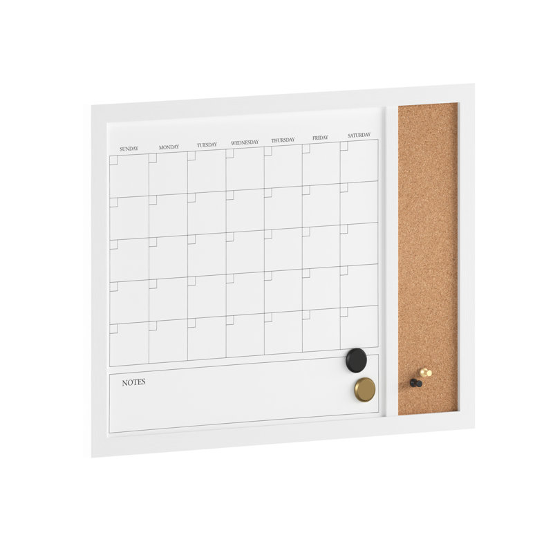 White Woodgrain 24" x 18" Magnetic Dry Erase Calendar and Cork Board Combo
