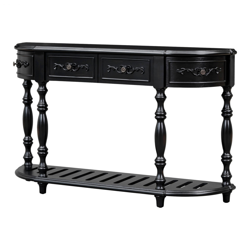 Curved Console Table, Entryway Table With 4 Drawers And 1 Shelf, Black