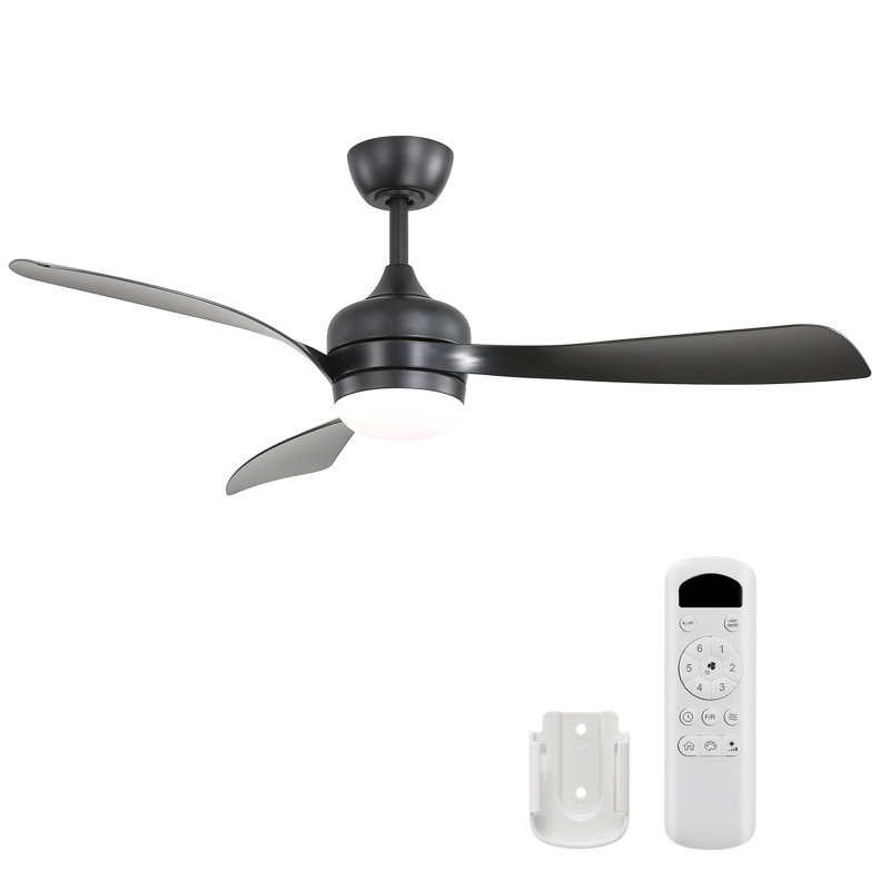 Ventilateur de plafond noir 52 pouces avec 3 pales en ABS, télécommande, moteur à courant continu réversible, silencieux, 3 tiges disponibles, intensité variable à DEL