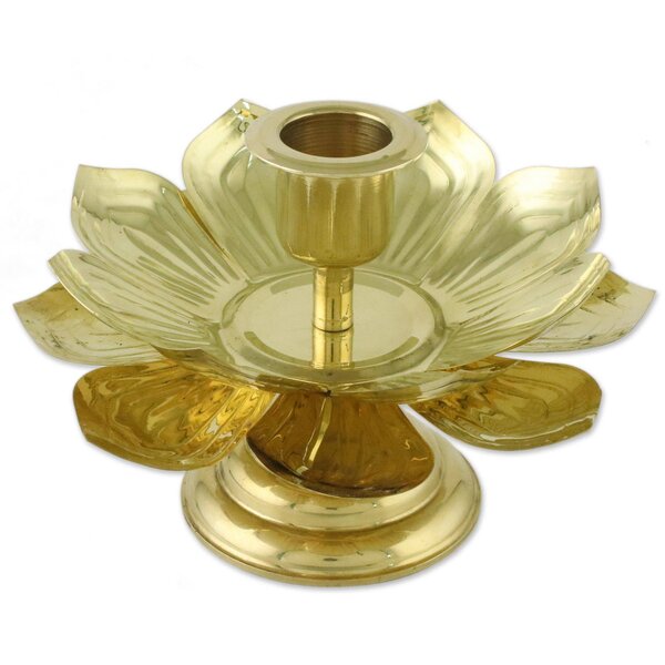World Menagerie Luminous Lotus Small Brass Candlestick