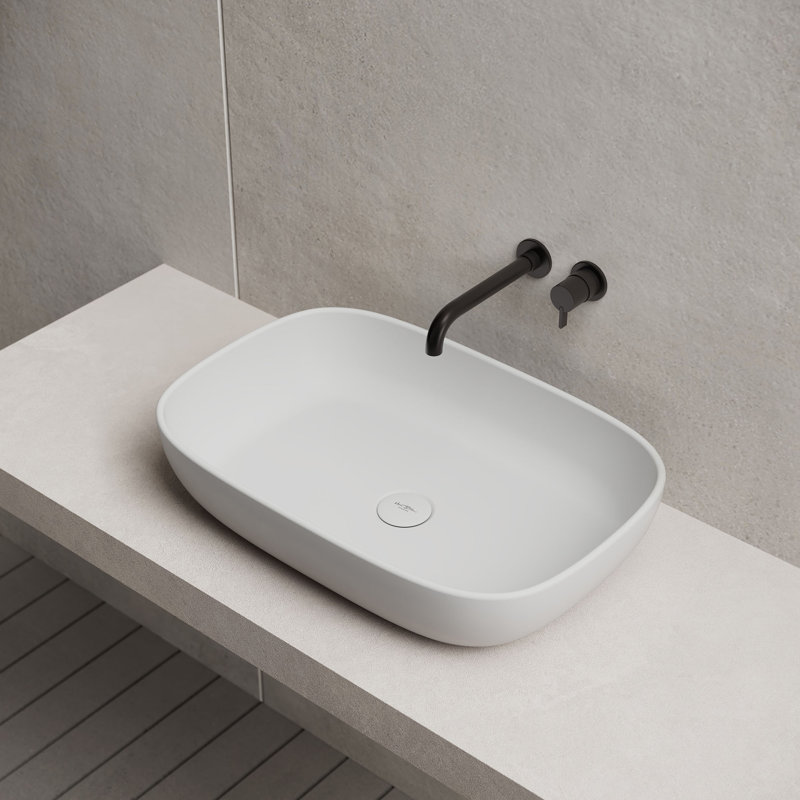 MonBlari 24" X 16" Rectangle Solid Surface Matte White Vessel Sink, Matte White