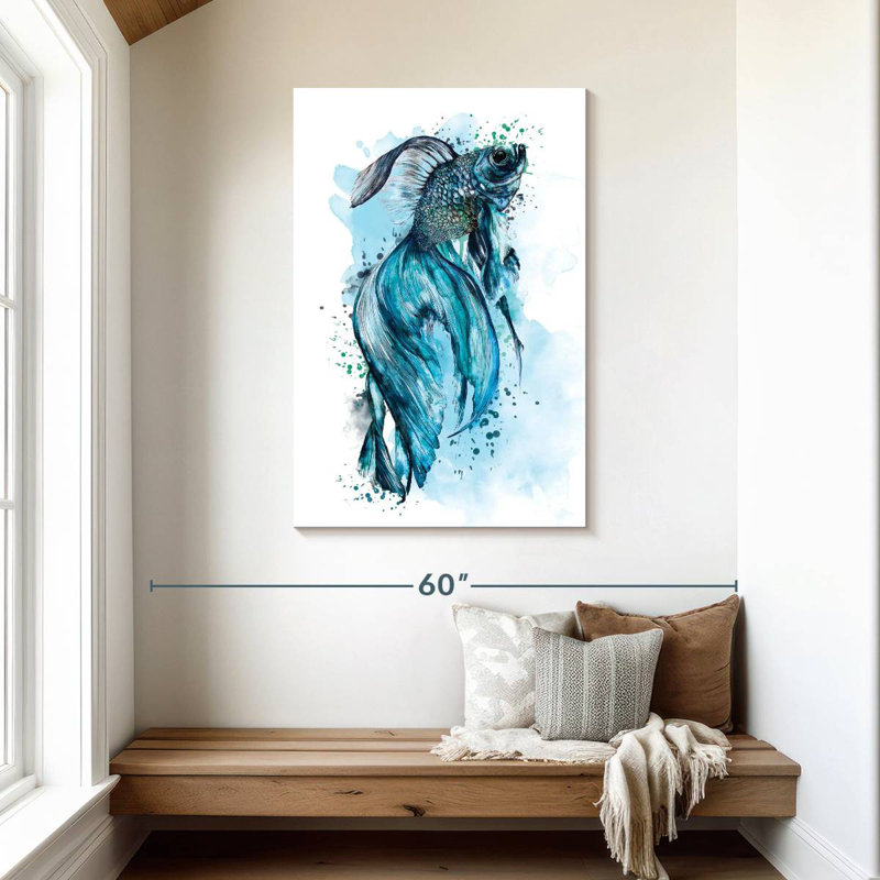Blue Betta Fish Splash, H 45 po x l 30 po