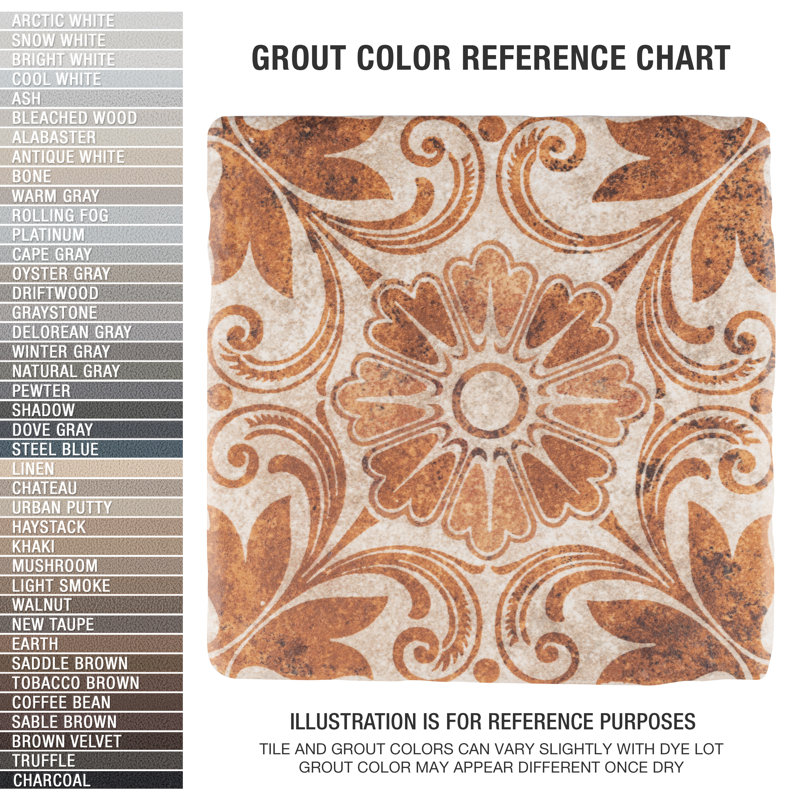 Costa 8" x 8" Ceramic Patterned Wall & Floor Tile, Matte Brown