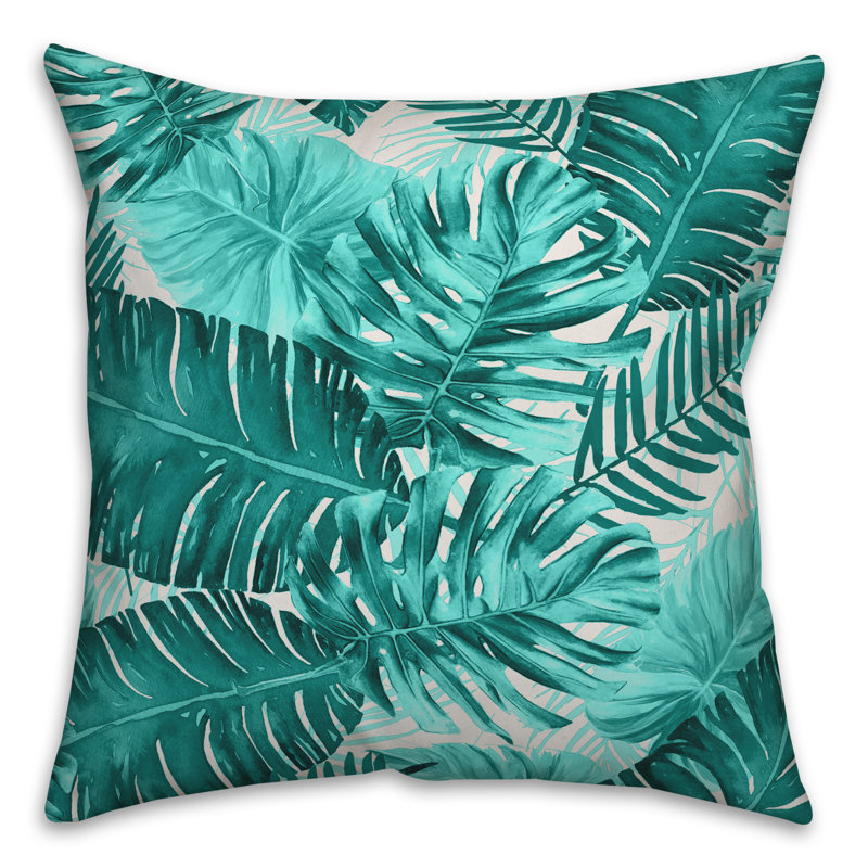 Floral Outdoor Throw Pillow, 20" x 20", No Fill, Sea Green/Off White/Teal