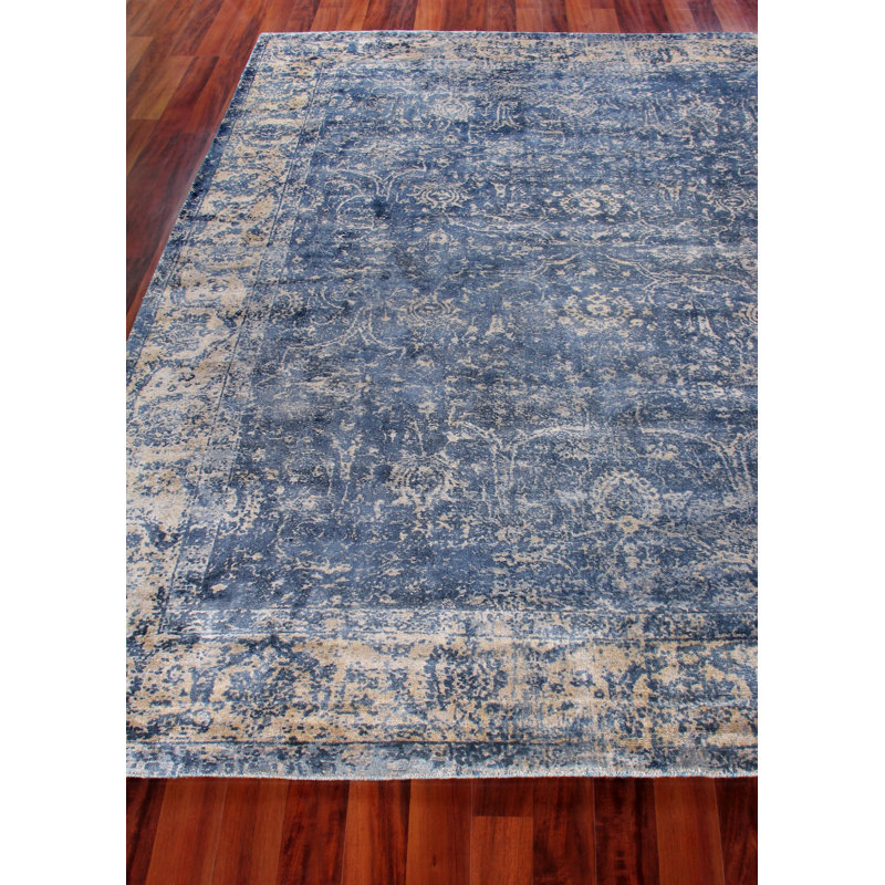 Cassina Oriental Hand Loomed Denim/Gold Area Rug, Rectangle 10' x 14'