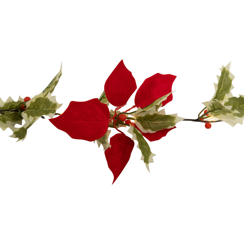 Pre-Lit B/O Mistletoe And Berry Christmas Garland - 7.5' X 5" - Warm White Lights