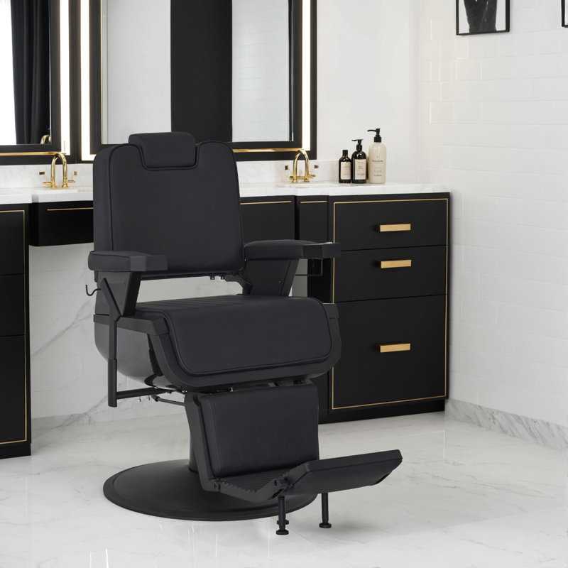 26.7" Width Heavy Duty Reclining Barber Chair, Adjustable Swivel Salon Chair, Faux Leather, Black