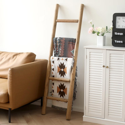 Wooden Blanket Ladder, 57In Freestanding Rustic Storage Rack, Versatile For Blankets, Towels, And Décor