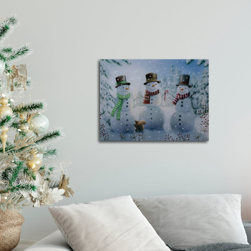 Art mural à piles avec éclairage - Joyeux bonhommes de neige