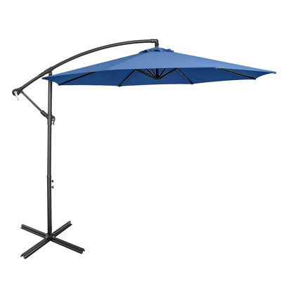 Parasol de patio décalé 10 pi avec 8 nervures, conception en porte-à-faux et base croisée, bleu