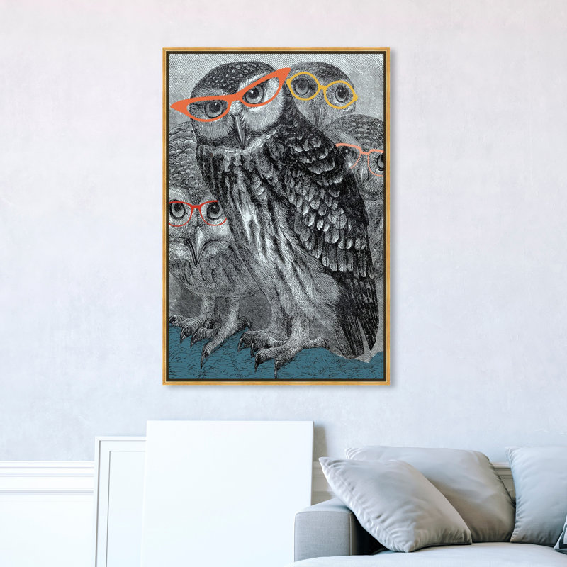 Birds All Eyes on Us Owl - impression d'art graphique, H 15 po x l 10 po x P 1,5 po, Encadrement doré
