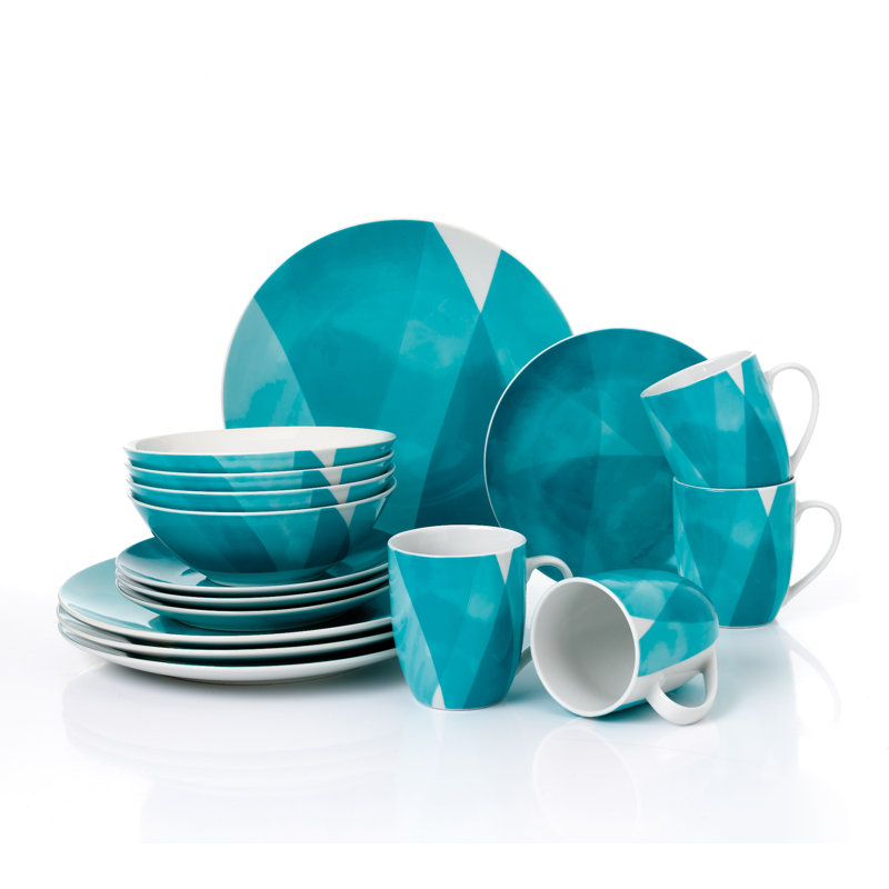 Service de table géométrique 16 pièces, service pour 4, Vert
