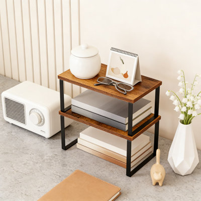 Organisateur empilable d'armoires de cuisine avec cadre en métal et tablettes en bois, étagère de rangement extensible pour comptoir à épices
