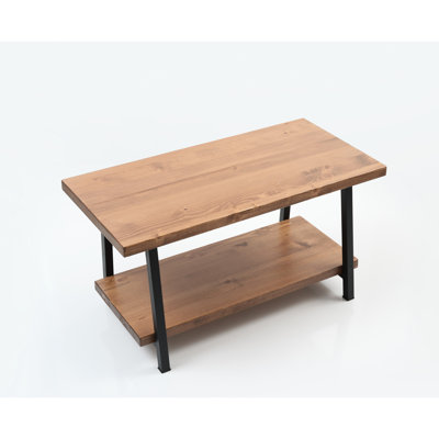 Solid Wood Rustic Living Room Coffee Table With Shelf, 39" X 20" 21", Walnut Finish For Room, Chic