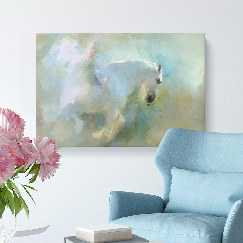 White Pegasus Horse In Flight In Abstract - Wrapped Canvas Painting, 35cm H x 50cm W x 3cm D