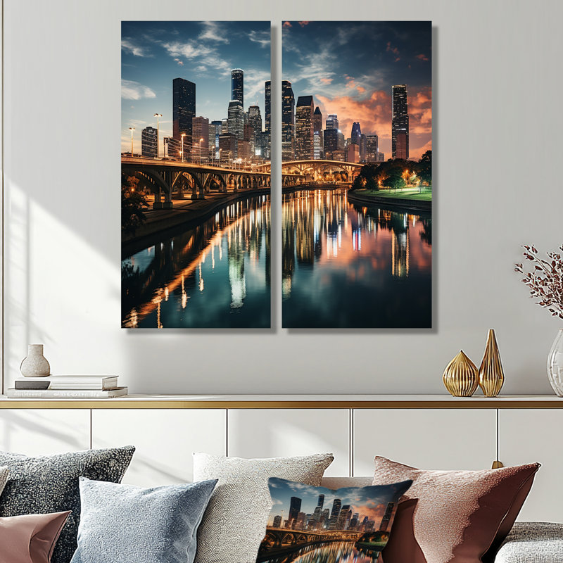 Houston City Horizons II - art mural industriel, H 32 po x l 32 po, Toile tendue, Ne s’applique pas