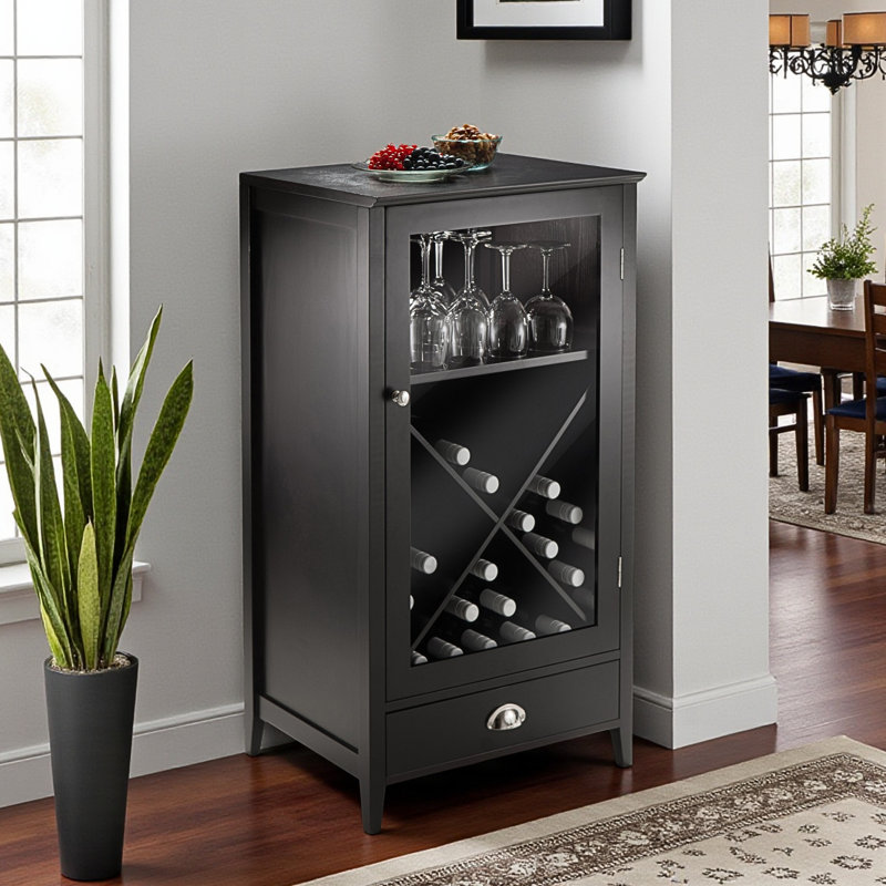 Monroe X-Panel Wine Stoarge Cabinet in Espresso Finish With Cabinet, 40.19" H X 15.6" D X 22.51" L