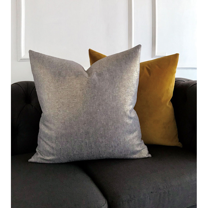 Uma Velvet Square Pillow Cover & Insert, 22"H x 22"W x 5"D, Gold