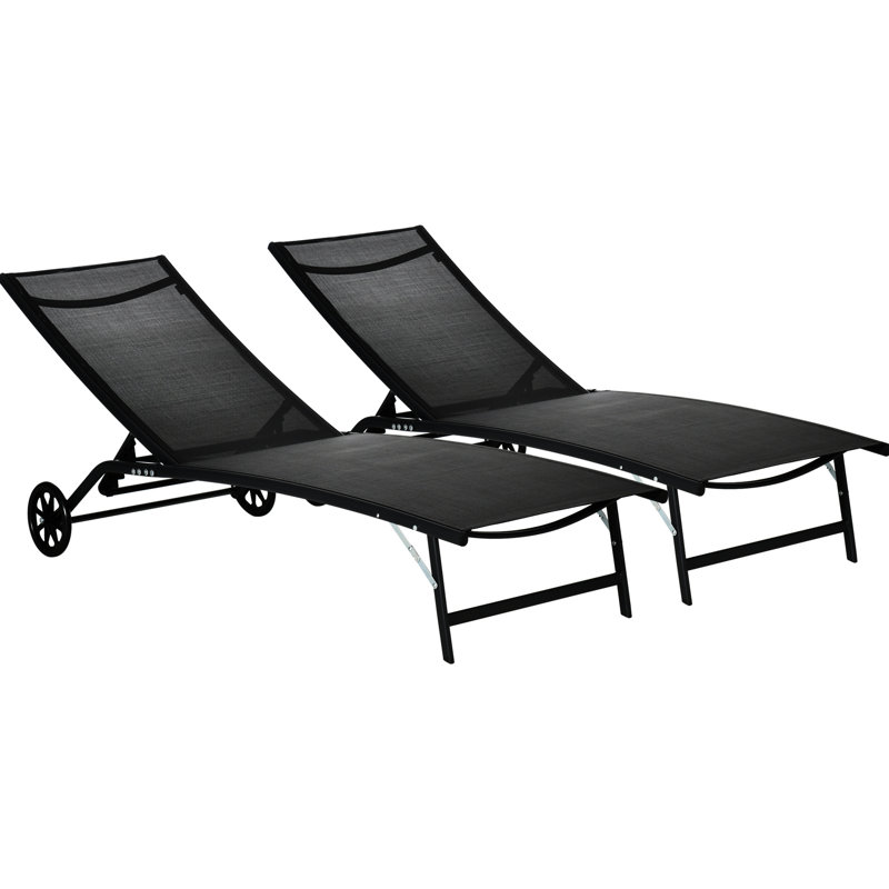 Chaise longue d'extérieur, avec roulettes et chaises de jardin à positions ajustables, pliante, structure en acier robuste, pour patio, plage, cour, H 38,25 po