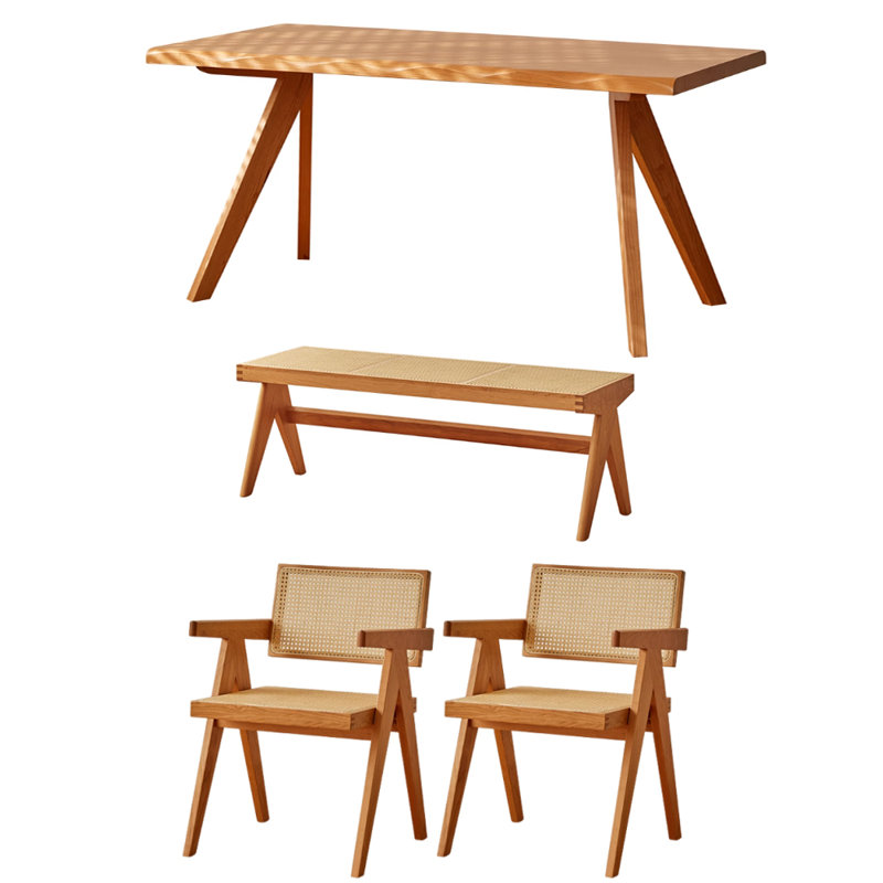 Simple Creative Solid Wood Cherry Wood Table Set, 29.52"H x 62.99"L x 31.49"W