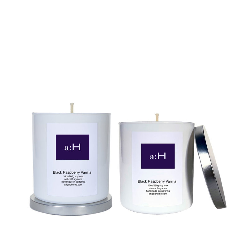 A: H bougie noire parfumée à la framboise et au verre avec support en verre