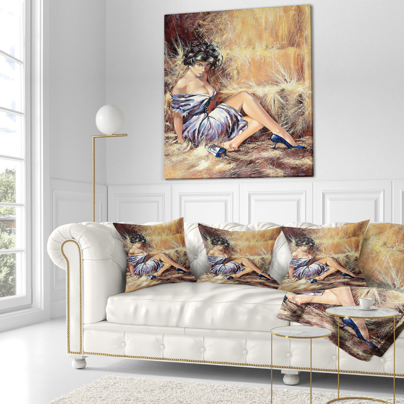 Portrait d'une jeune fille assise sur un coussin de sol, 12 po x 20 po, Rectangle