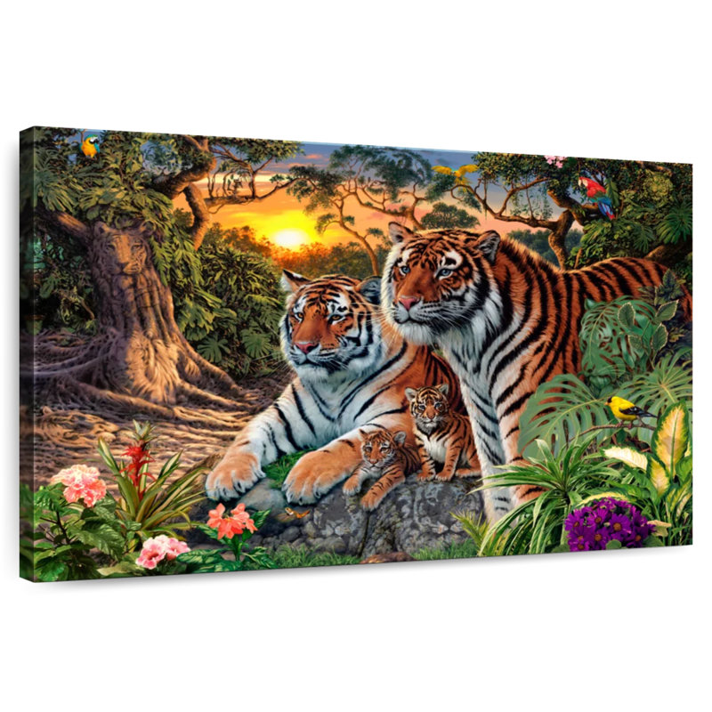 Une famille de tigres, H 20 po x l 30 po