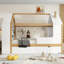 Lit plateforme simple avec tiroirs, lit maison en bois massif avec tablettes, conception enfantine, blanc et naturel-799560664