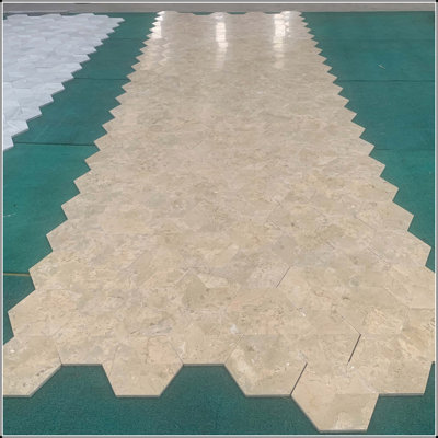 Marbre naturel hexagonal jaune or beige, pour plancher et mur, carreaux de marbre au fini poli, pierre naturelle, 1 boîte de 12 pièces