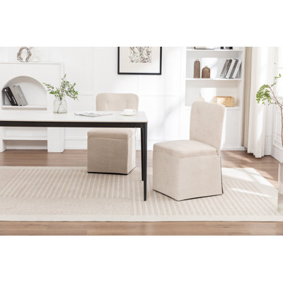 Set Of 2 Beige Linen Dining Chairs - Modern Upholstered Fabric Side Chairs For Kitchen & Living Room