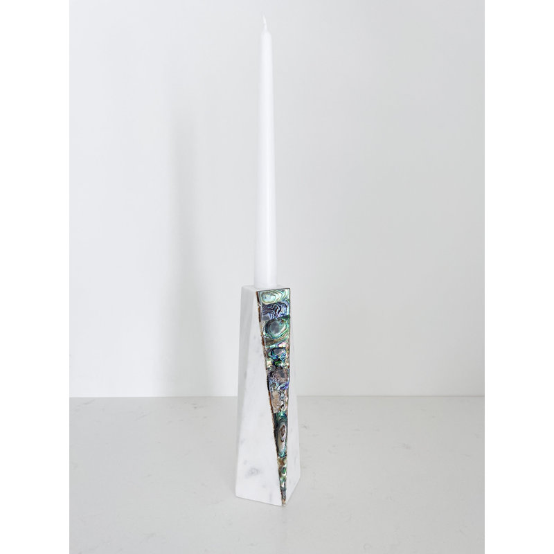 Mother Of Pearl Marble Candlestick, 8" H x 2" W x 2" D