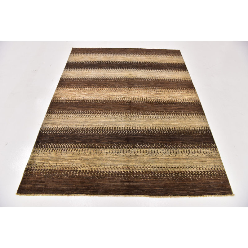 Tapis de zone en laine brun/beige 5 pi 5 po x 7 pi 2 po one-of-kind-noué la main Nash