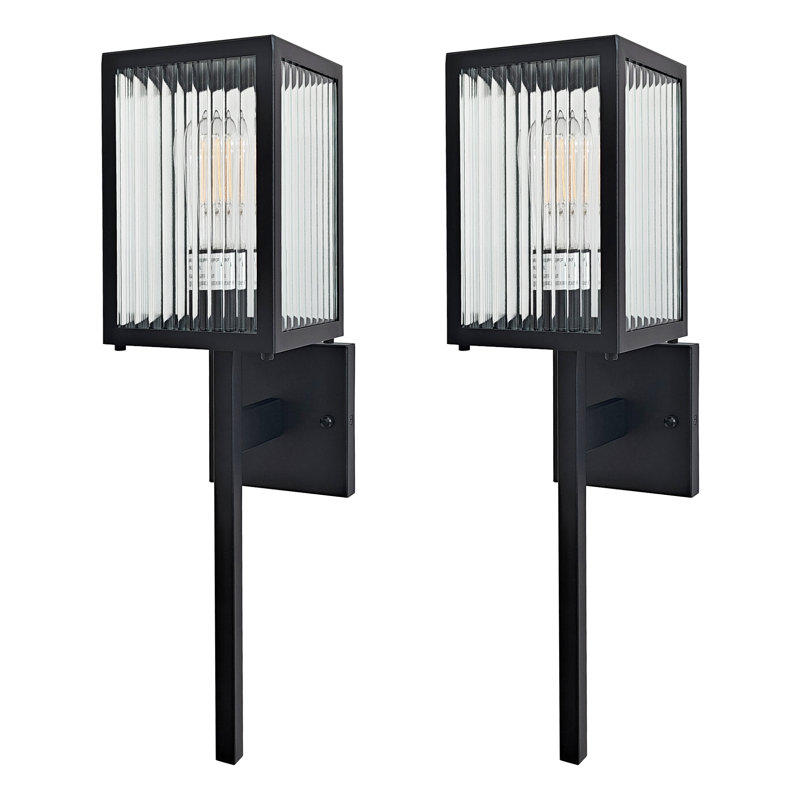 Applique murale d'extérieur moderne moderne 20 po avec verre nervuré pour véranda et patio (paquet de 2)
