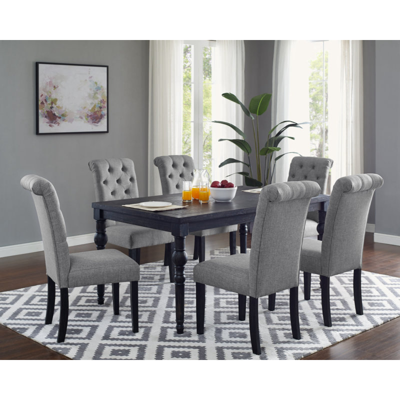 Leviton Urban Style Wood Dark Wash Turned-Leg Dining Set, Gray/Black, 7 Pieces: 1 Table, 6 Chairs