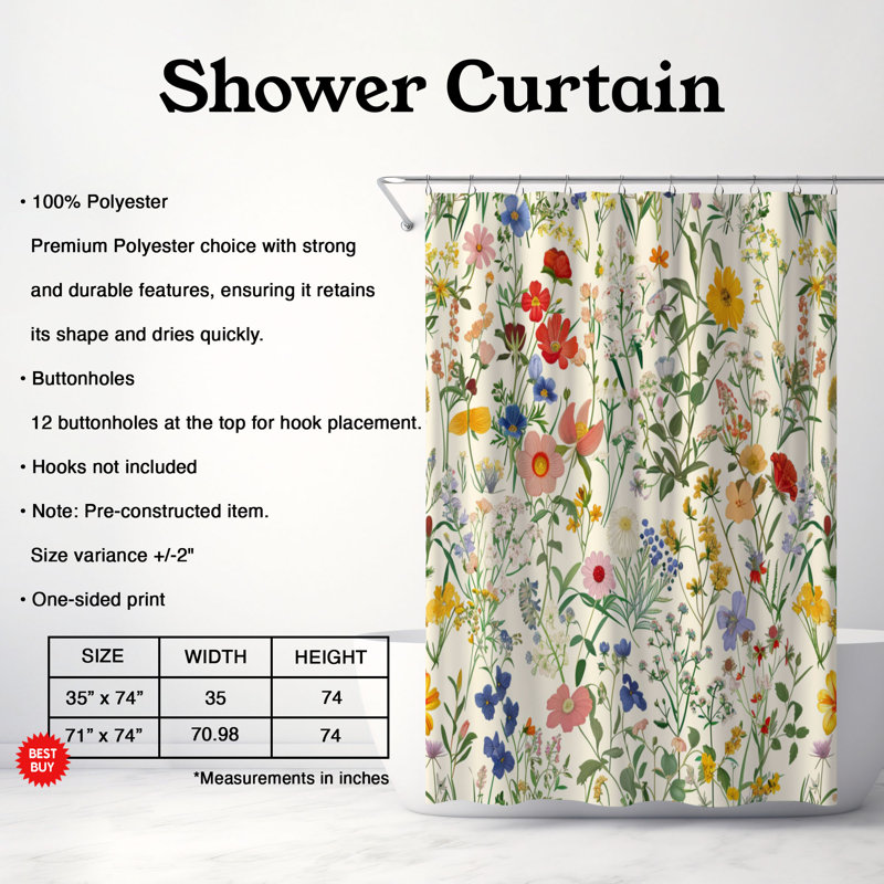 Rideau de douche Spring Flower - Premium, H 74 po x l 71 po