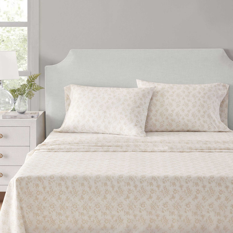 Ensemble de draps en coton percale rose Martha Stewart Ditsy, Ensemble de draps pour lit simple avec 1 taie d'or