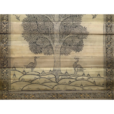Peinture d'arbre avec paon et perroquet | Pattachitra, peinture sur feuille de palmier