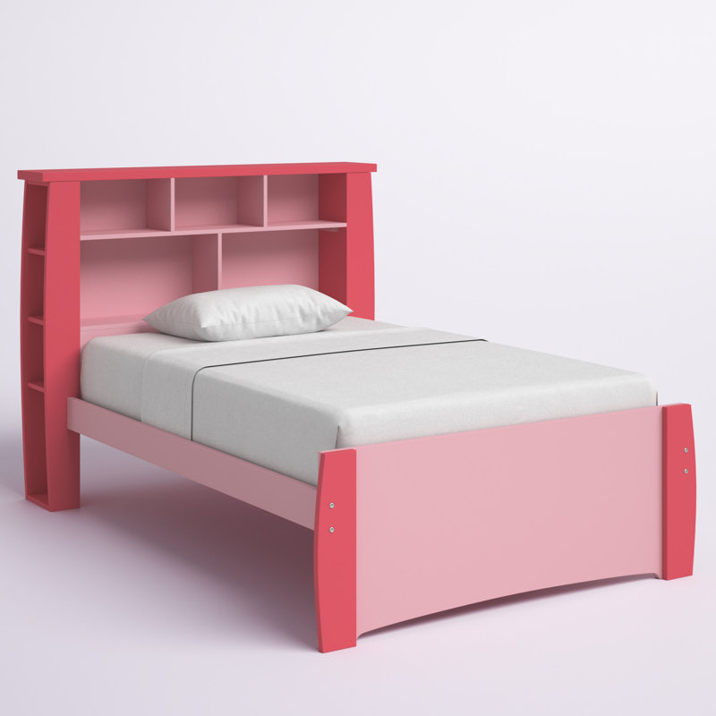 Lit plateforme avec bibliothèque Amabilia, Double, Rose