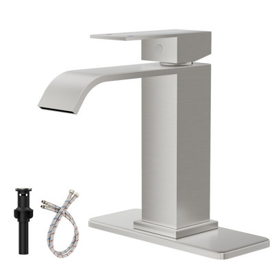 Waterfall Single Hole Single-Handle Low-Arc Bathroom Faucet With Pop-Up Drain Assembly In Brushed Nickel