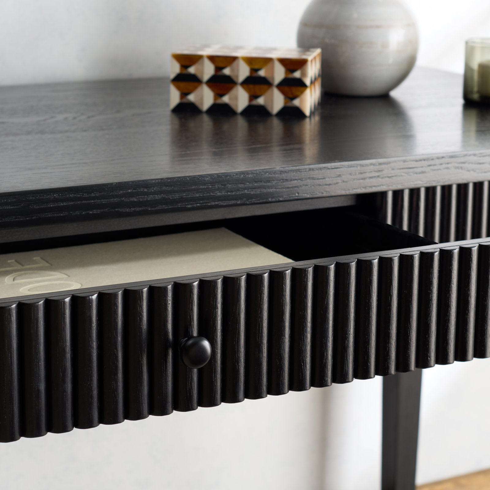 Haden 1 Drawer Reeded Desk, Black