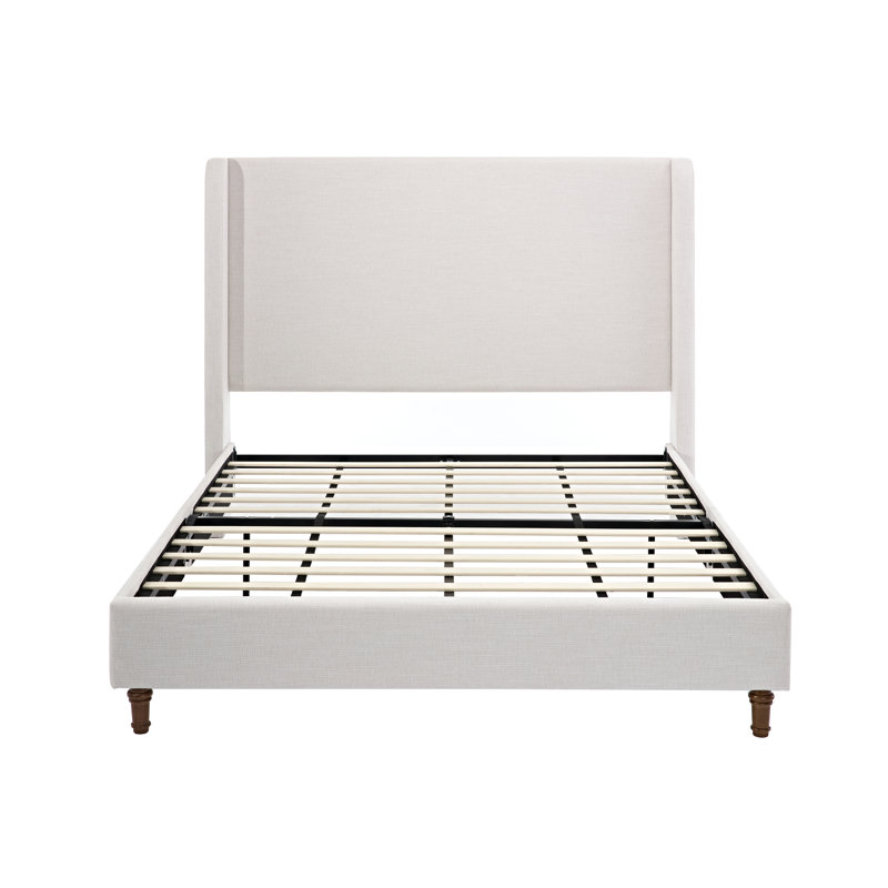 Mozter Upholstered Wingback Platform Bed, King, Ivory Canvas