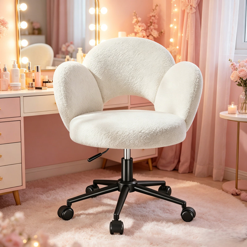 Chaise de bureau à dossier réglable avec hauteur et pivotant Lovely Petal, Beige