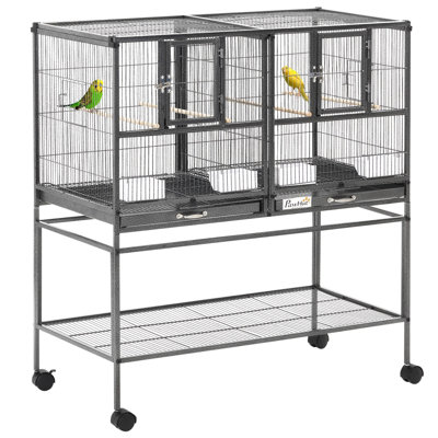 Bird Cage Metal/Steel/PP 1 Piece Gray with Rolling Stand