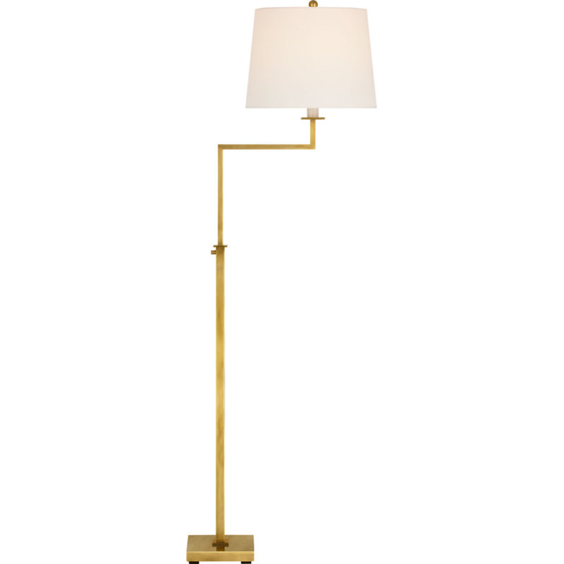 Greer Adjustable Bridge Floor Lamp with Linen Shade, Hand-Rubbed Antique Brass