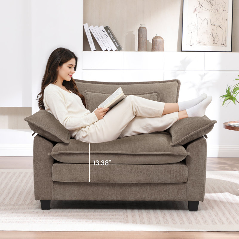 Experience Ultimate Softness with Our Luxurious Oversized Premium Chenille Armchair and a Half, Complete with Accent Pillow 