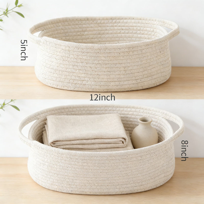 Handmade Woven Storage Basket With Handles, Decorative Organizer Bin For Shelves, Closets, And Home Decor, Natural Rope Gift Basket