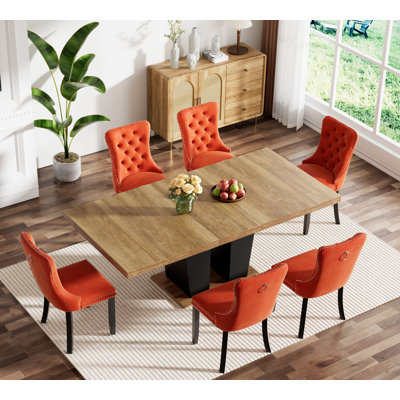 62.99" -78.74" Extendable Dining Table Set, Black&Brown Dining Room Table & Velvet Dining Chairs with Wood Leg, Rustic Kitchen Dining Table and Chairs by Red Barrel Studio